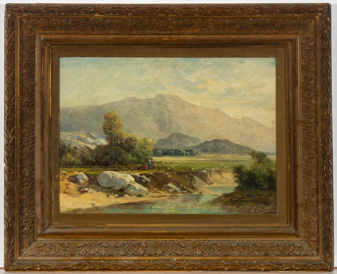 A very fine late 19th Century landscape in oil on board, by the artist A. Ducrest. The overall composition indicates a clear influence of the Picturesque movement, and the related aesthetic ideals that arose from the late 18th Century onwards.

The