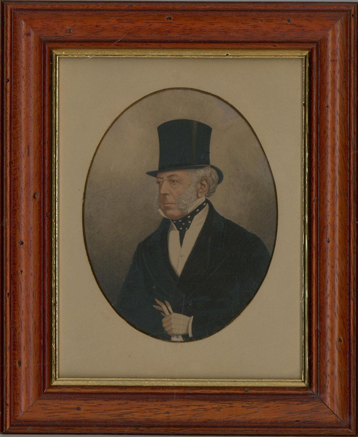 Late 19th Century Miniature Watercolour - Portrait of a Victorian Gentleman - Art by Unknown