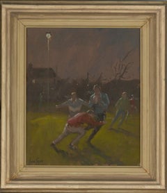 Vintage Ian Cryer PPROI (b.1959) - Signed & Framed Contemporary Oil, Rugby at Night