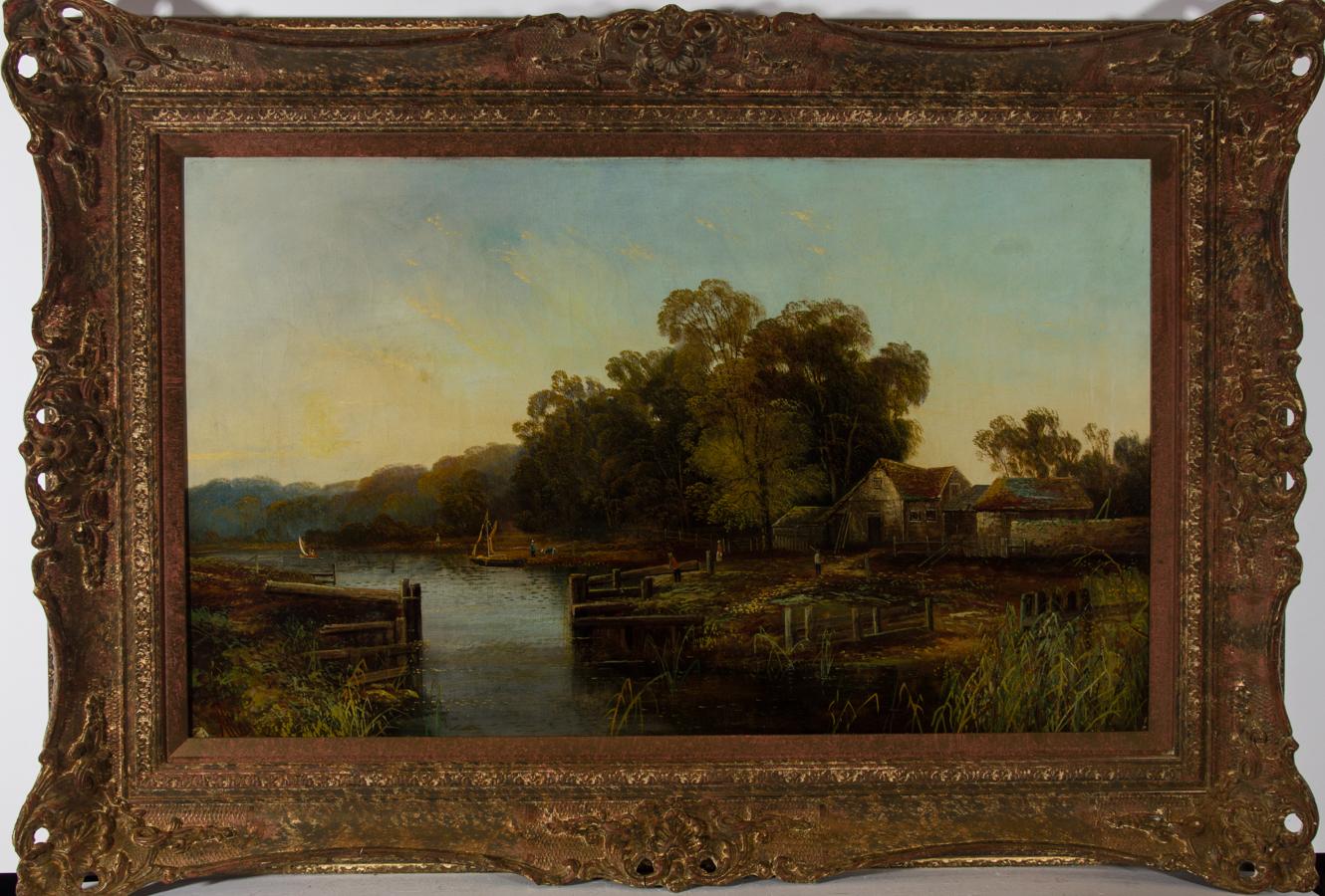 Sulis Fine Art is proud to present this very fine landscape in oil, by the British listed artist Robert Weir Allan RWS (1851-1942). Allan has produced this handsome river scene in an updated Picturesque style, characteristic of artistic trends at