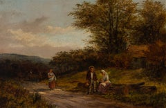 Henry Clements - Signed & Framed 1883 Oil, Rural Scene with Figures and a Car