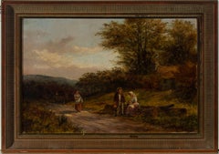 Henry Clements - Signed & Framed 1883 Oil, Rural Scene with Figures and a Car