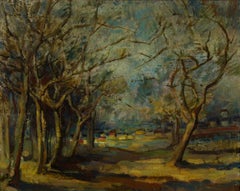 Léon Arrotin (1912-1978) - Mid 20th Century Oil, Bee Hives in the Orchard