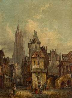 Alfred Bentley (1879-1923) - Signed & Framed Oil, Bavarian Street Scene