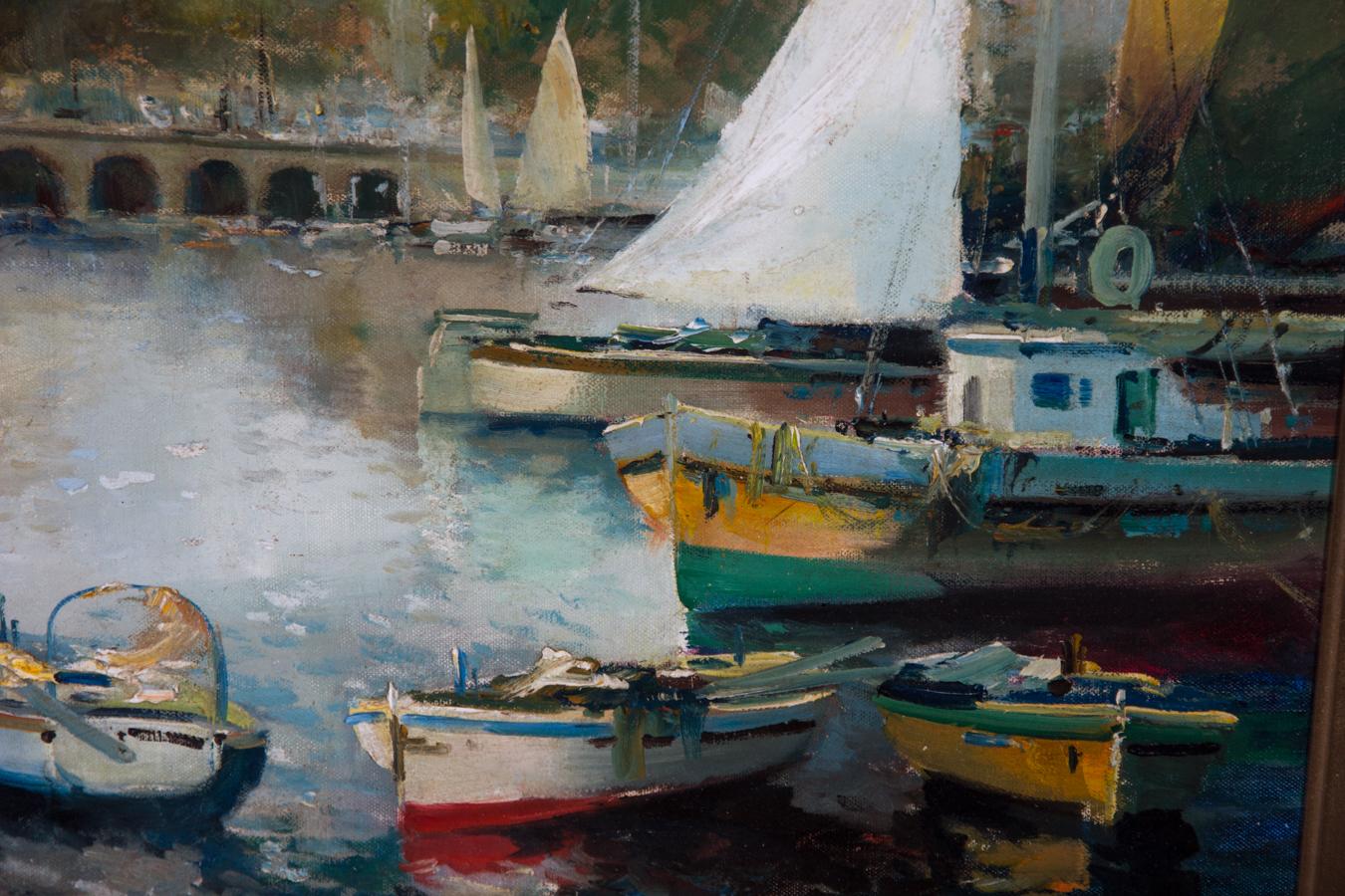 Christian Jereczek (1935-2003) - Oil, Menton Harbour, French Riviera 1