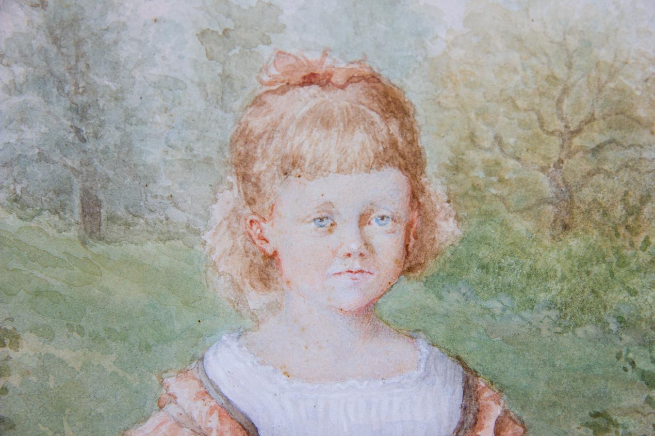 A very fine watercolour portrait of two French aristocratic children by the listed artist Paul de Katow (1834-1897), in a bucolic woodland setting. Both children are dressed in the late 19th Century French fashion, with the girl clutching her hat.