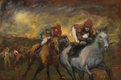 Ronald Olley (nato nel 1923) - Olio incorniciato del 2000 circa, The Horse Race (La corsa dei cavalli)