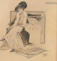 Raphael Kirchner (1875-1917) - c.1900 Pen & Ink Drawing, Seated Lady