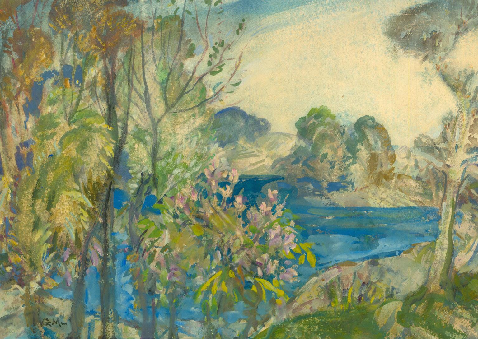 A fine impressionist watercolour landscape, from English artist Gerald Edward Moira (1867-1959). Moira became best known for his murals, however his watercolour landscapes and oil paintings are collected by both the public and private sectors. This