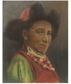 J.A. Hulbert (1900-1979) - Signed 1954 Pastel, Portrait of a Tibetan Man