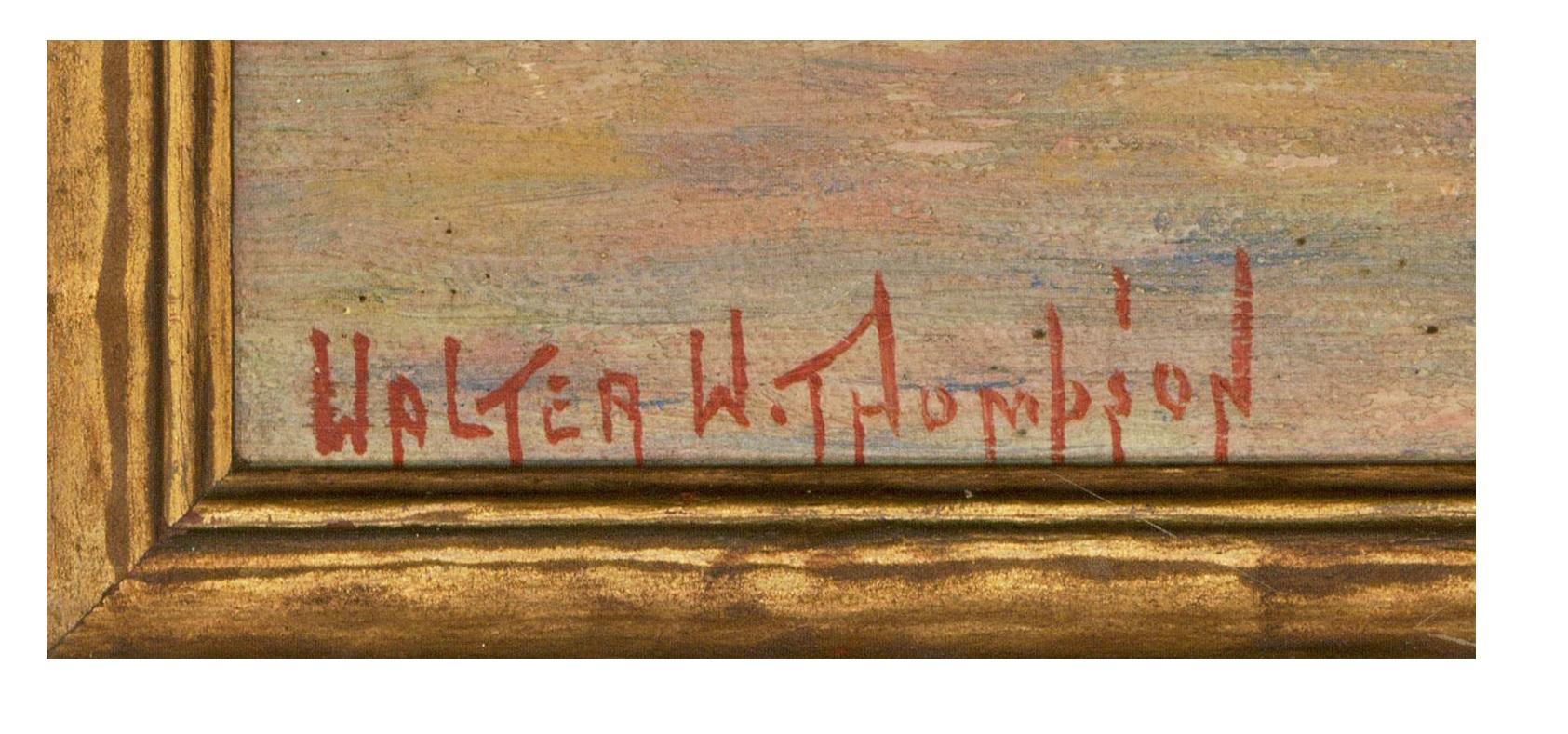 An impressive oil painted by well respected, listed American artist Walter Whitcomb Thompson. The fluid brushstrokes and vibrant colour palette is typical of Thomson's impressionistic style. The reflective feel of the water perfectly mirrors the