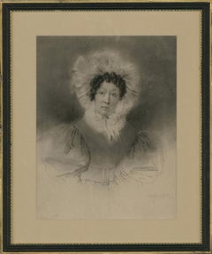 Joseph Mathias Negelen (1792-1870) - 1833 Charcoal Drawing, Lady in a Bonnet