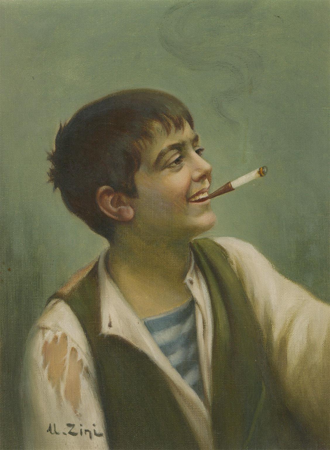 Attribué à l'article Umberto Zini (1878-1964) - Huile signée:: Le garçon avec une cigarette 1