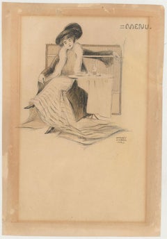 Raphael Kirchner (1875-1917) - c.1900 Pen & Ink Drawing, Seated Lady