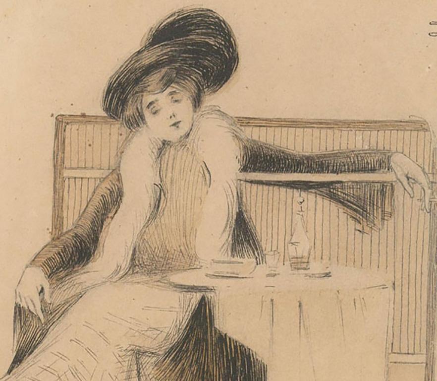 An original pen and ink drawing by the Austrian artist Raphael Kirchner (1875-1917). Kirchner was principally a portrait painter and illustrator best known for his involvement in the Art Nouveau movement and early pin up work.
This interesting study
