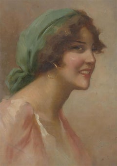 Attrib. to Eduardo Forlenza (1861-1934) Early 20th C. Oil - Lady with Green Head