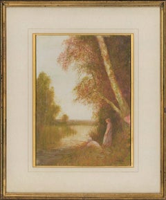 Frederick Hines (1875-1928) - Signed Watercolour, Children on a River Bank