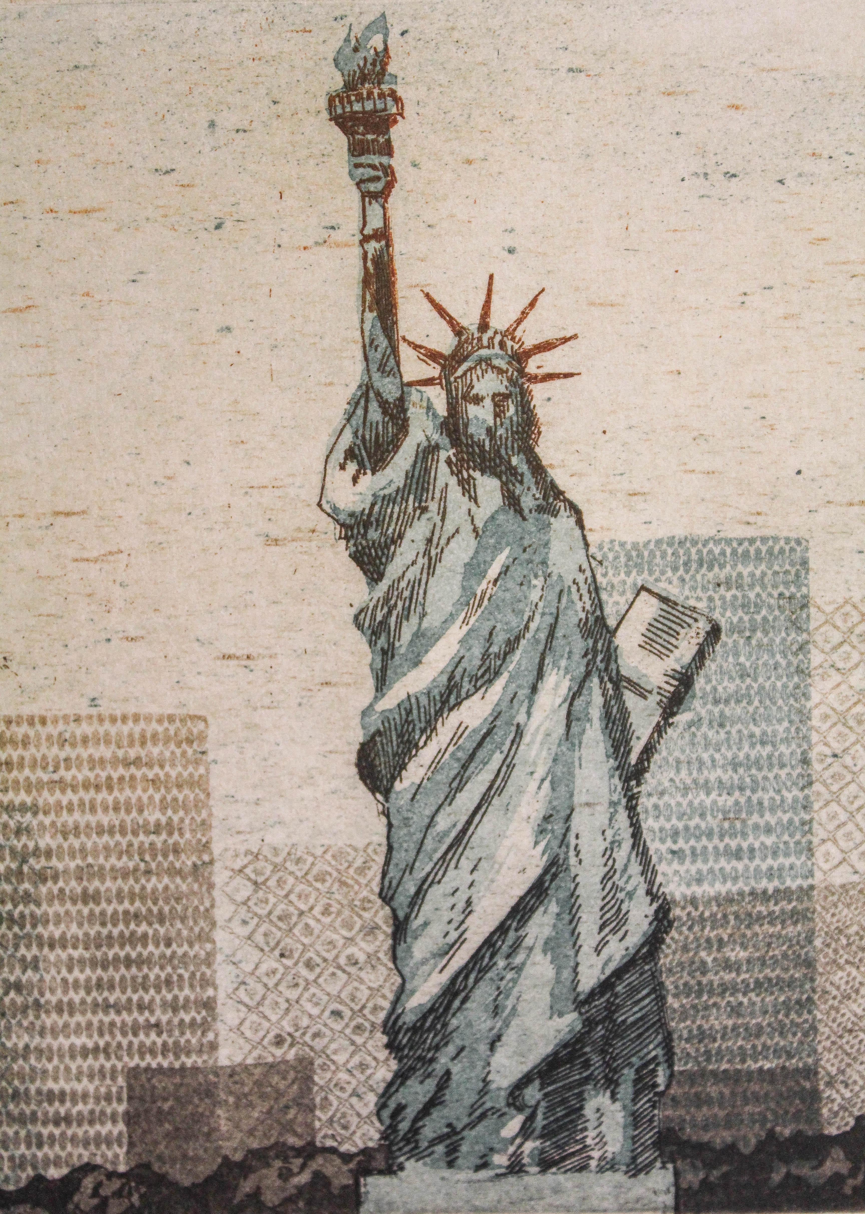 New York (Mexican contemporary art) - Brown Figurative Print by Manuel Bernal