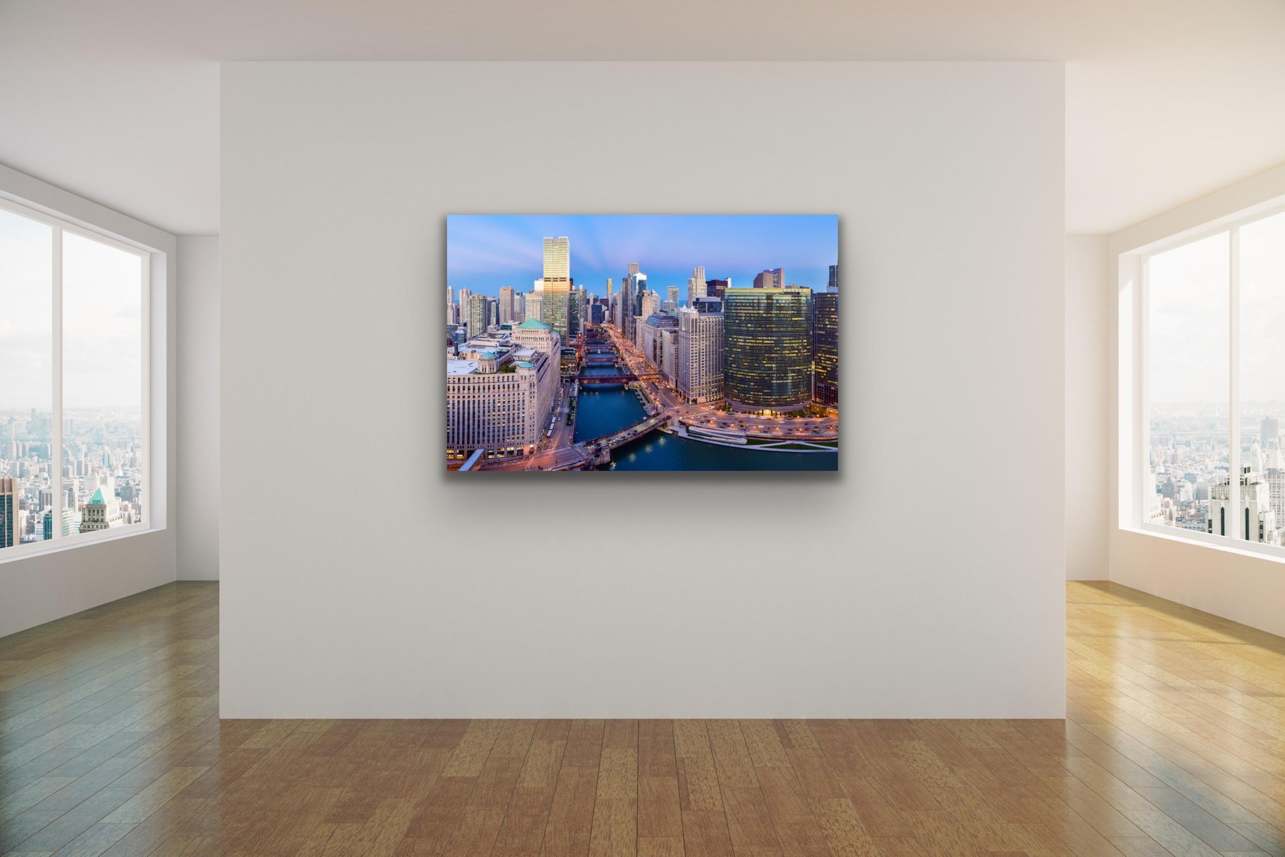 Chicago River Bend, Original Photography, Giclee on Metal, by Scott F. - Gray Landscape Print by Scott F. 