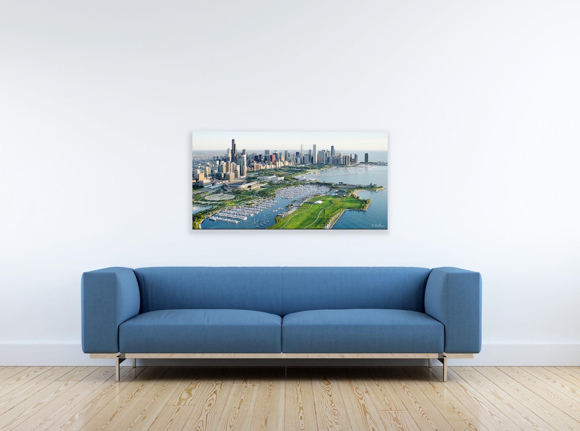 Chicago Skyline, Soldier Field, Lakefront Aerial, Giclee on Metal by Scott F. - Print by Scott F. 