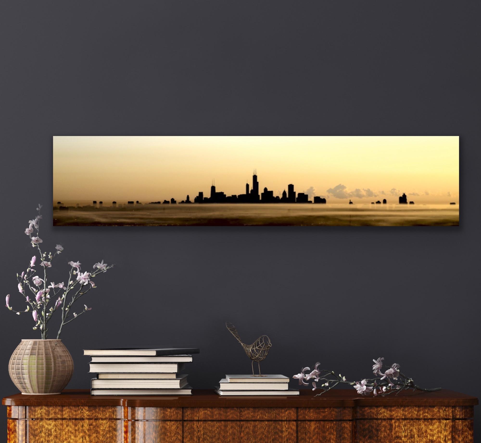 Panoramic Chicago Skyline Silhouette, Photography, Giclee on Metal by Scott F. - Print by Scott F. 