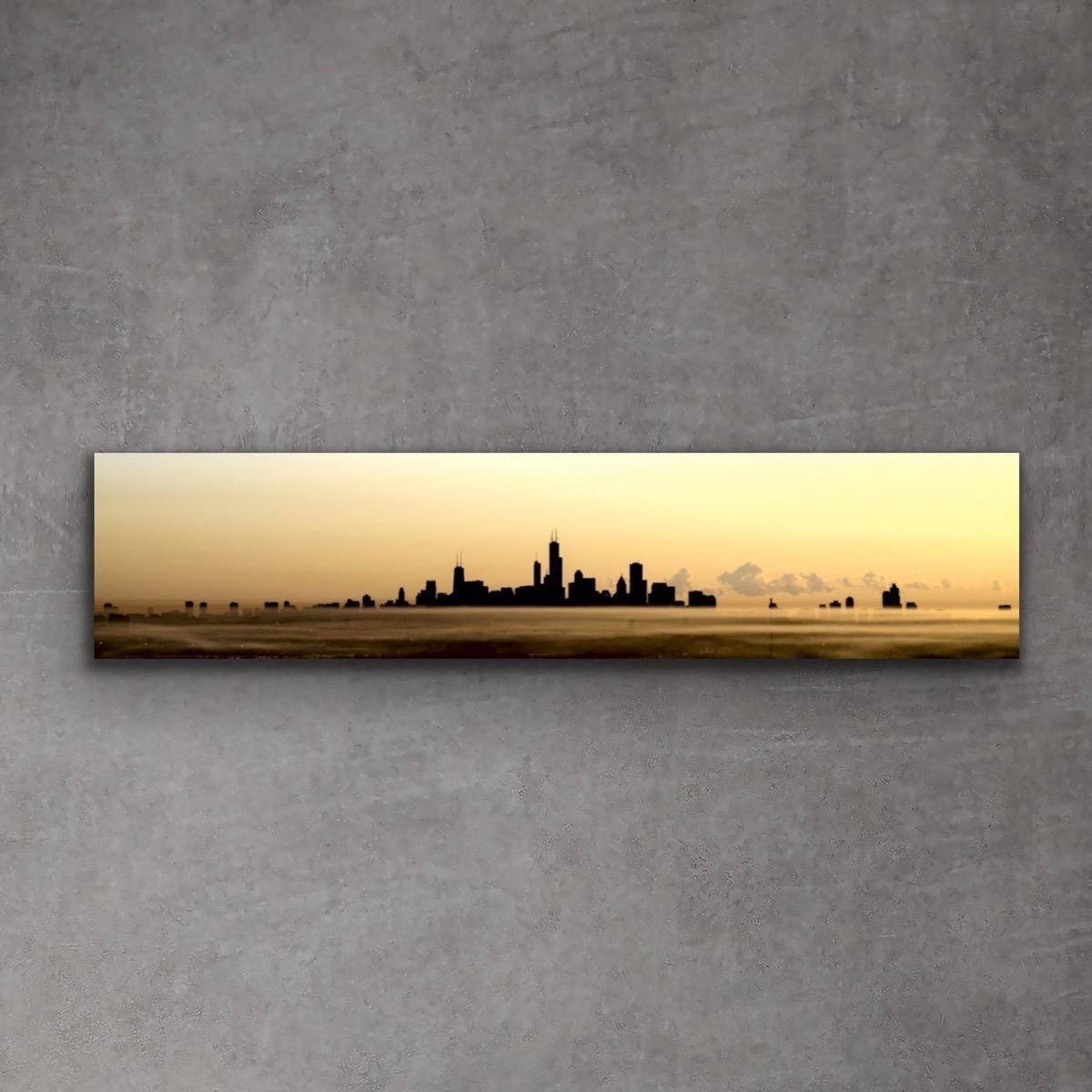 Panoramic Chicago Skyline Silhouette, Photography, Giclee on Metal by Scott F. - Modern Print by Scott F. 