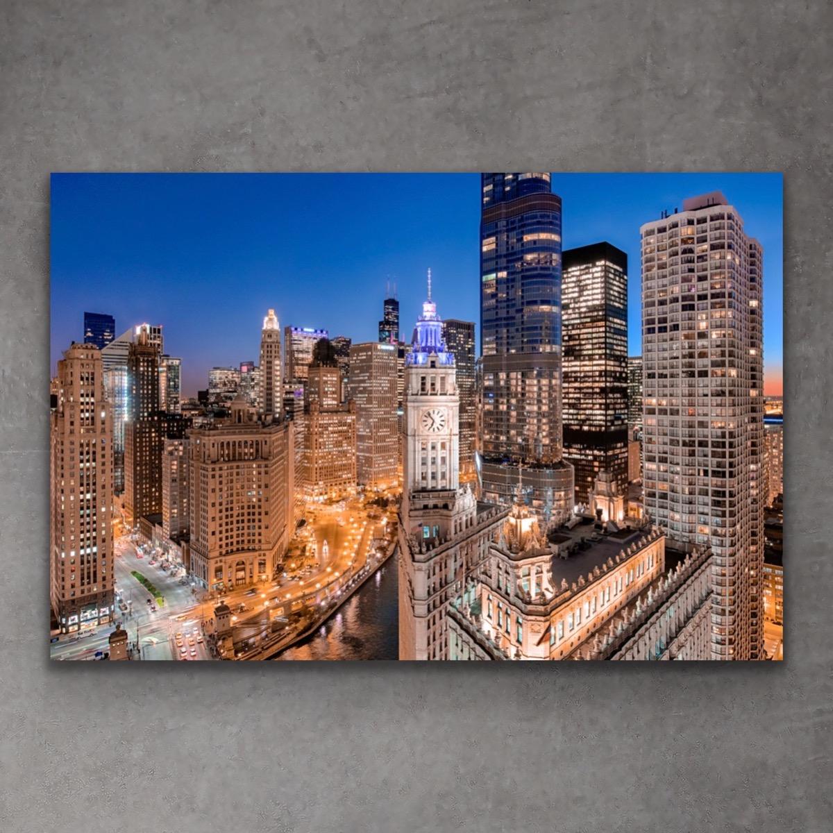 Aerial Photography, Chicago's Wacker Drive, Giclee on Metal, by Scott F. - Gray Landscape Print by Scott F. 
