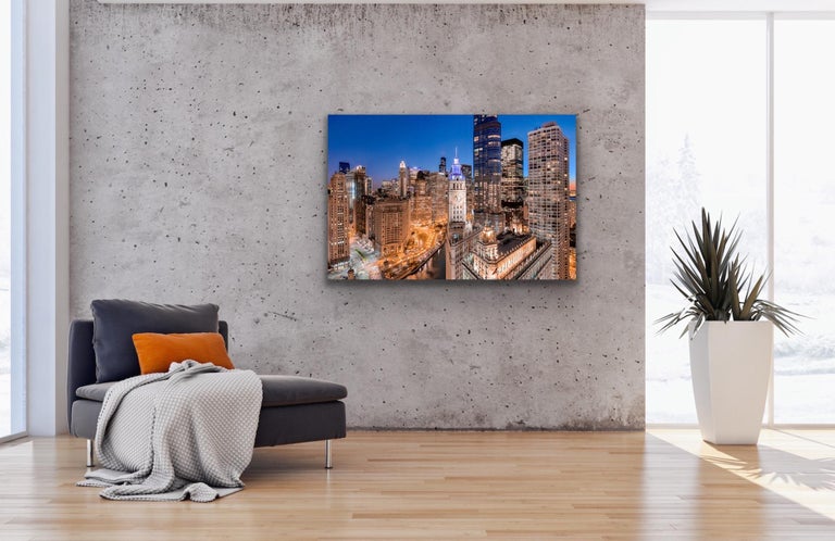 Aerial Photography, Chicago's Wacker Drive, Giclee on Metal, by Scott F. - Gray Landscape Print by Scott F. 