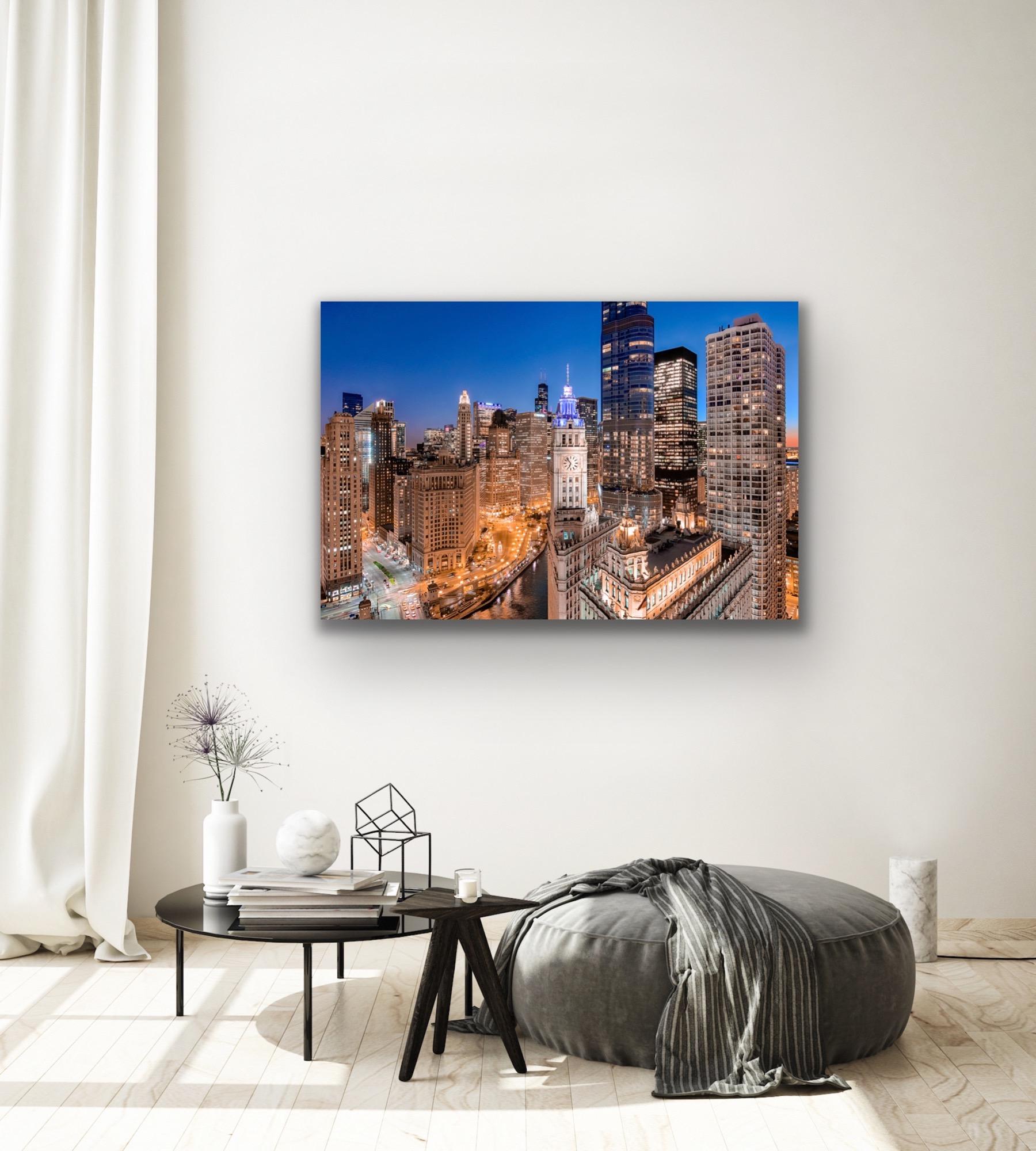Aerial Photography, Chicago's Wacker Drive, Giclee on Metal, by Scott F. - Modern Print by Scott F. 
