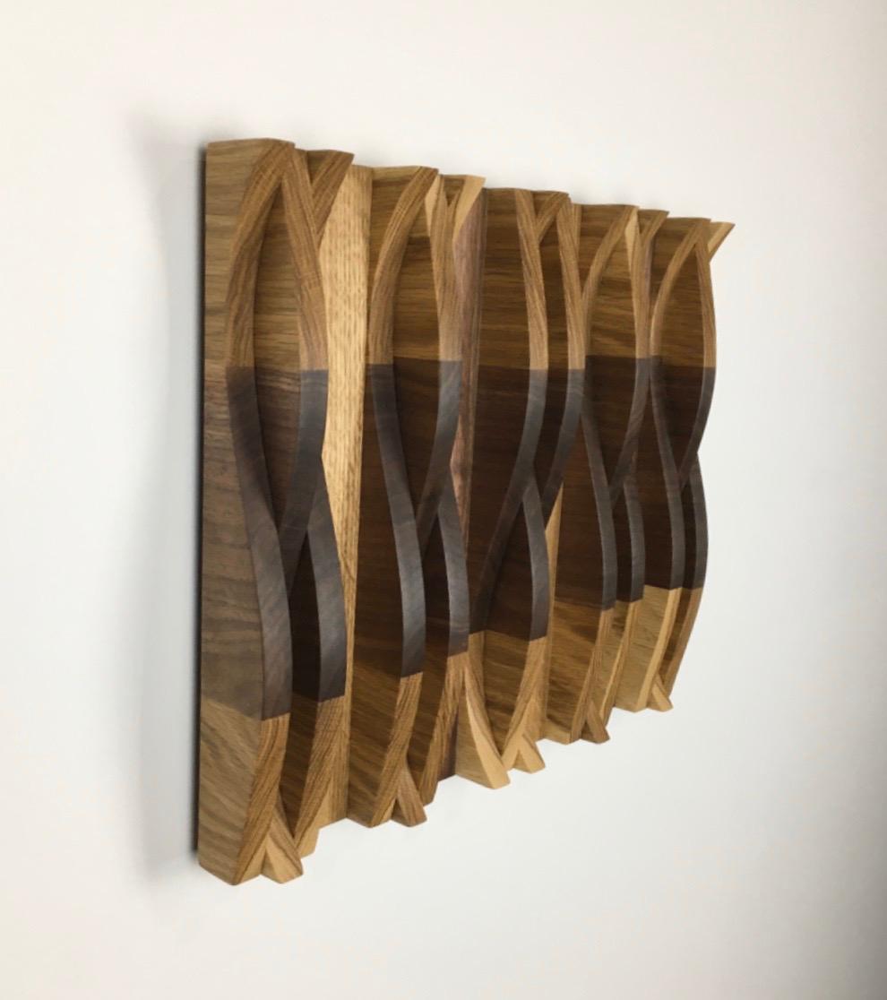 Modern Contemporary Abstract Maple & Oak Wood Wall Sculpture, by Shawn B  - Brown Abstract Sculpture by Unknown