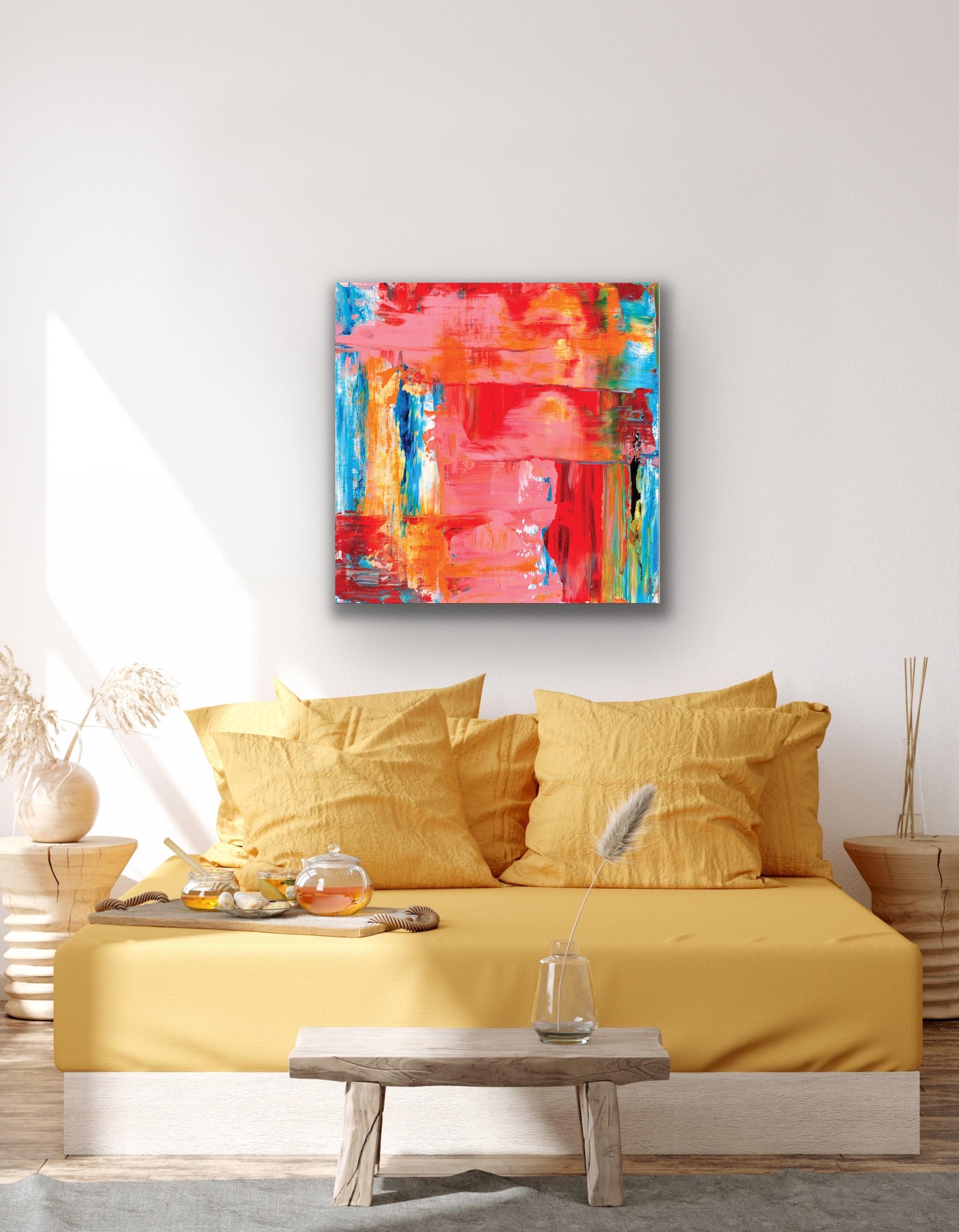 Colorful Abstract Painting, Giclee Print, Metal Wall Art, Indoor Outdoor Decor - Beige Abstract Print by Celeste Reiter