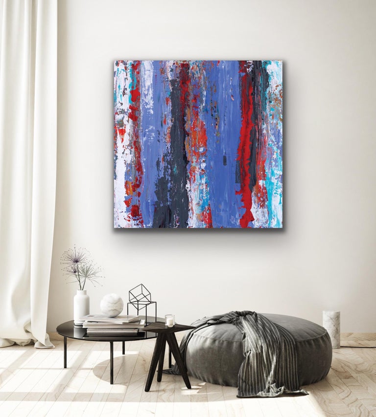 Abstract Contemporary Art, Knife Painting, Indoor Outdoor Decor, Print on Metal - Gray Abstract Painting by Celeste Reiter