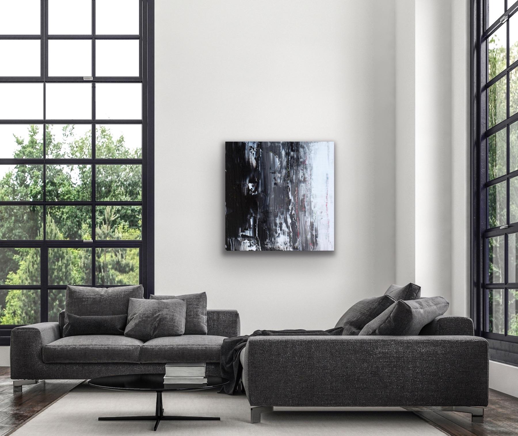 Black and White Painting, Modern Indoor Outdoor Decor, Giclee Print on Metal For Sale 1
