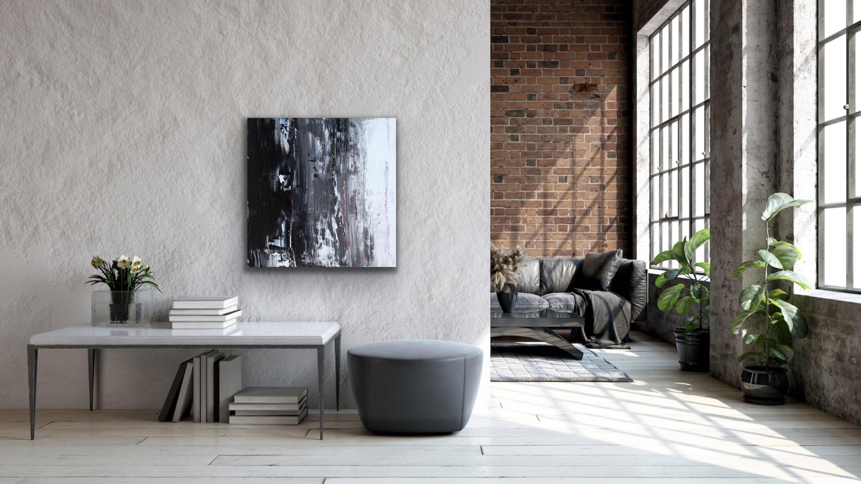 Black and White Painting, Modern Indoor Outdoor Decor, Giclee Print on Metal For Sale 3