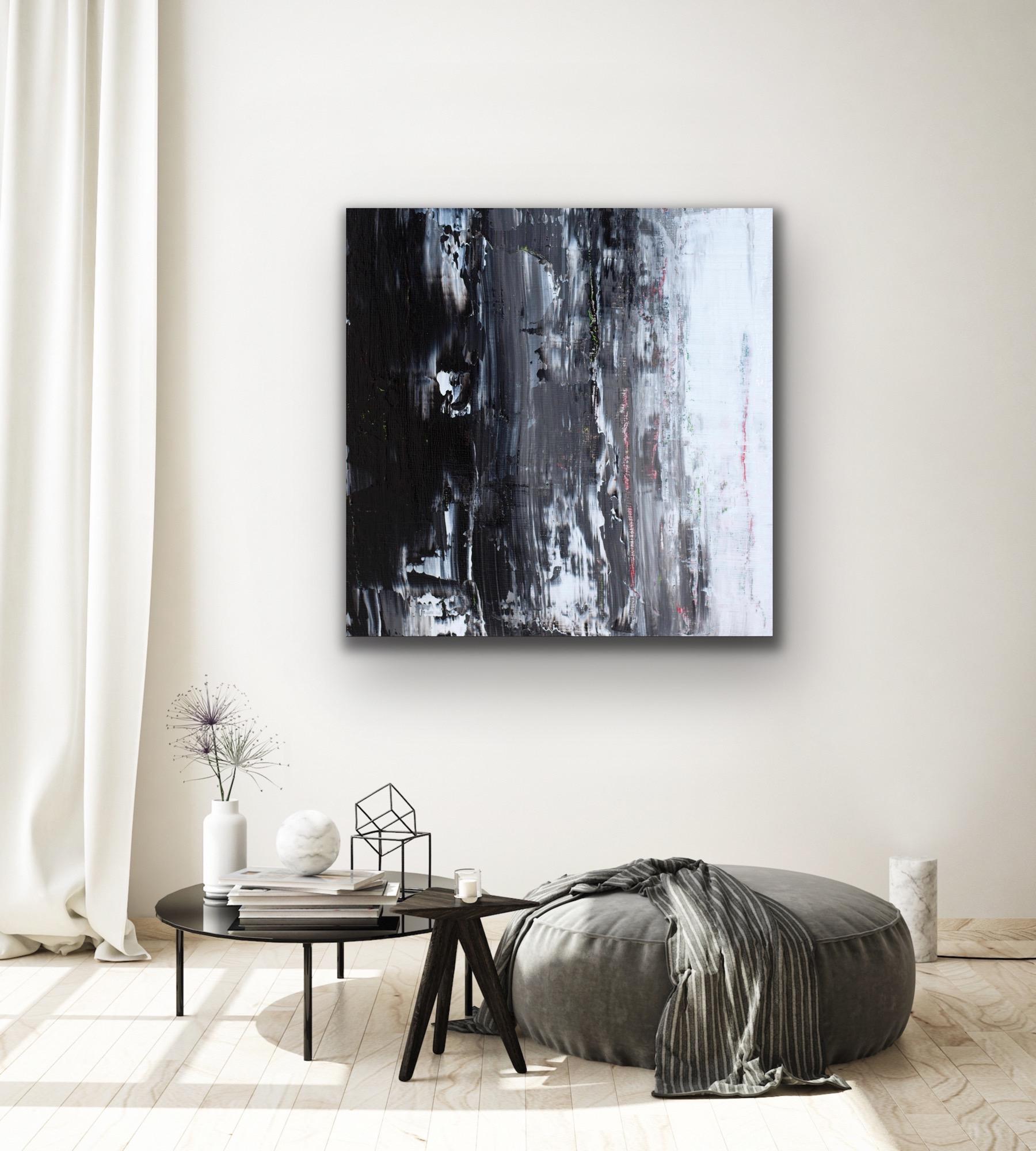Black and White Painting, Modern Indoor Outdoor Decor, Giclee Print on Metal For Sale 2