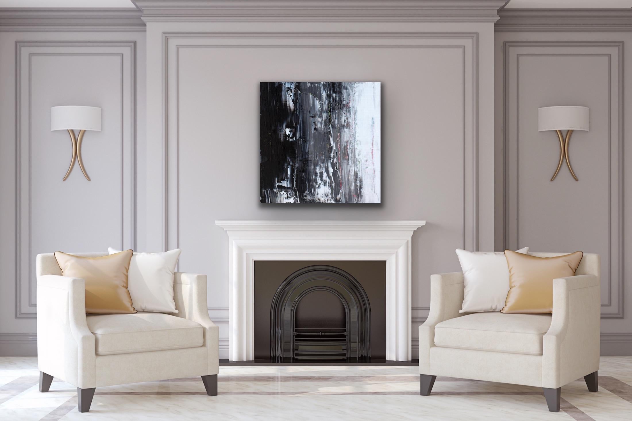 Black and White Painting, Modern Indoor Outdoor Decor, Giclee Print on Metal For Sale 4