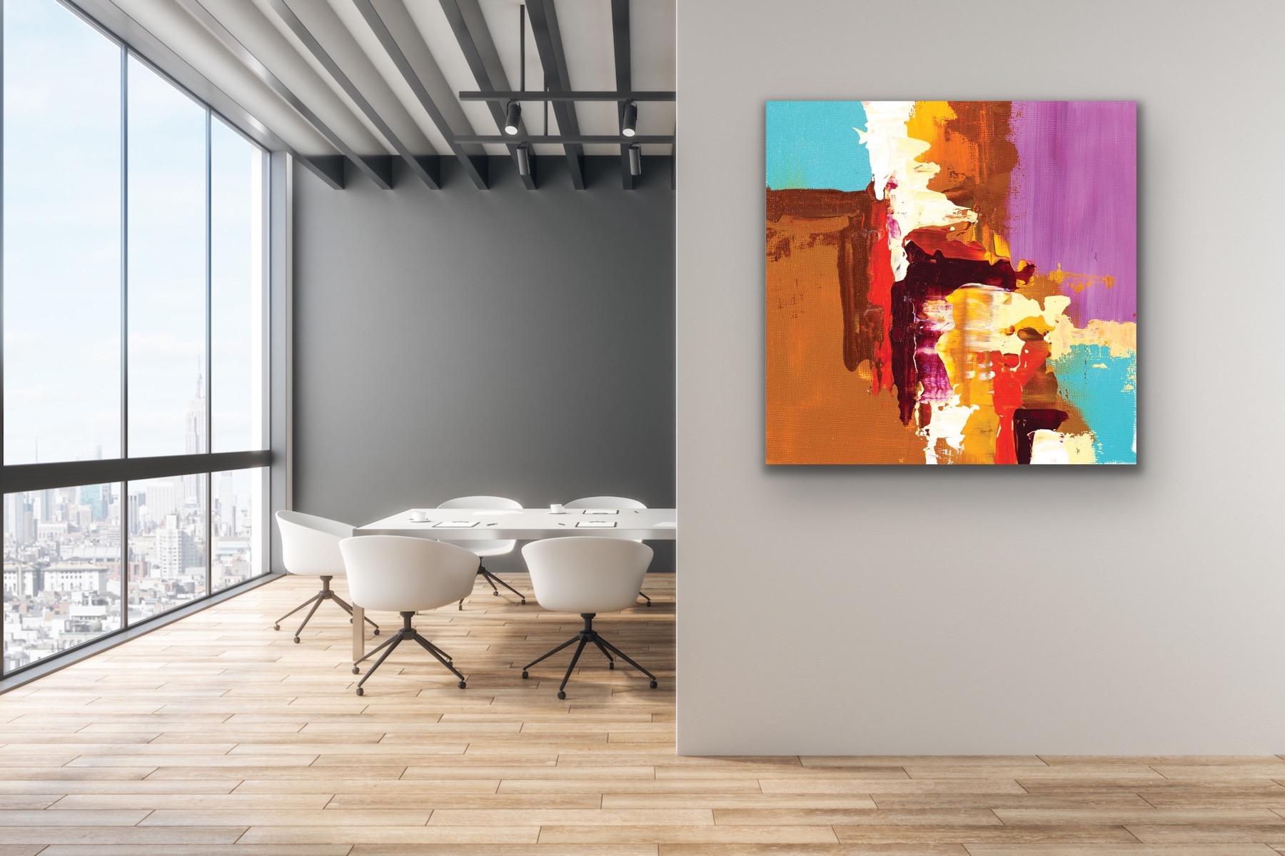This contemporary modern abstract painting is printed on a lightweight metal composite and comes ready to hang. This vibrant composition can be hung both indoor and outdoor as it is weather resistant.

-Artist: Celeste Reiter
-Open Edition - Signed