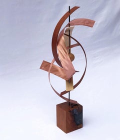 Modern Mid-Century Copper Rustic Wood Free-Standing Sculpture Decor Linenkugel