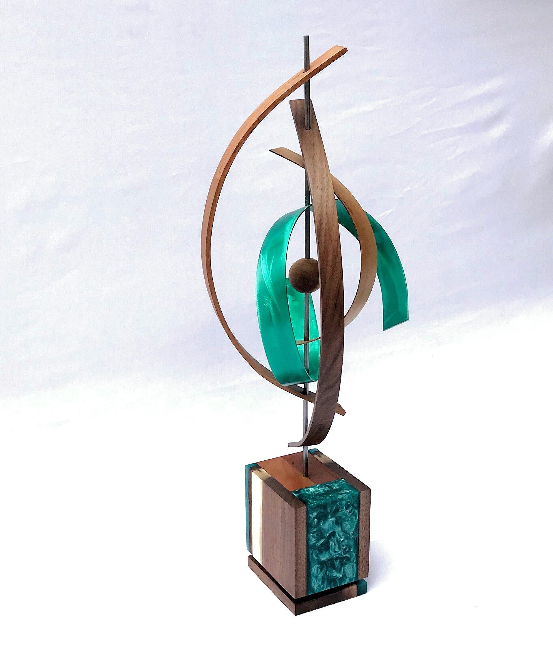 Modern Wood Metal Free-Standing Rotating Sculpture Original Contemporary Art  For Sale 1