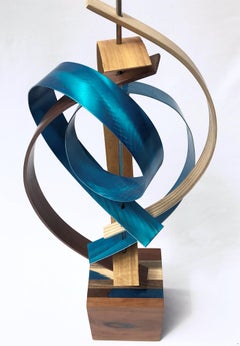 Moderne moderne freistehende Holz-Metall-Skulptur:: Original:: zeitgenössische Kunst Linenkugel