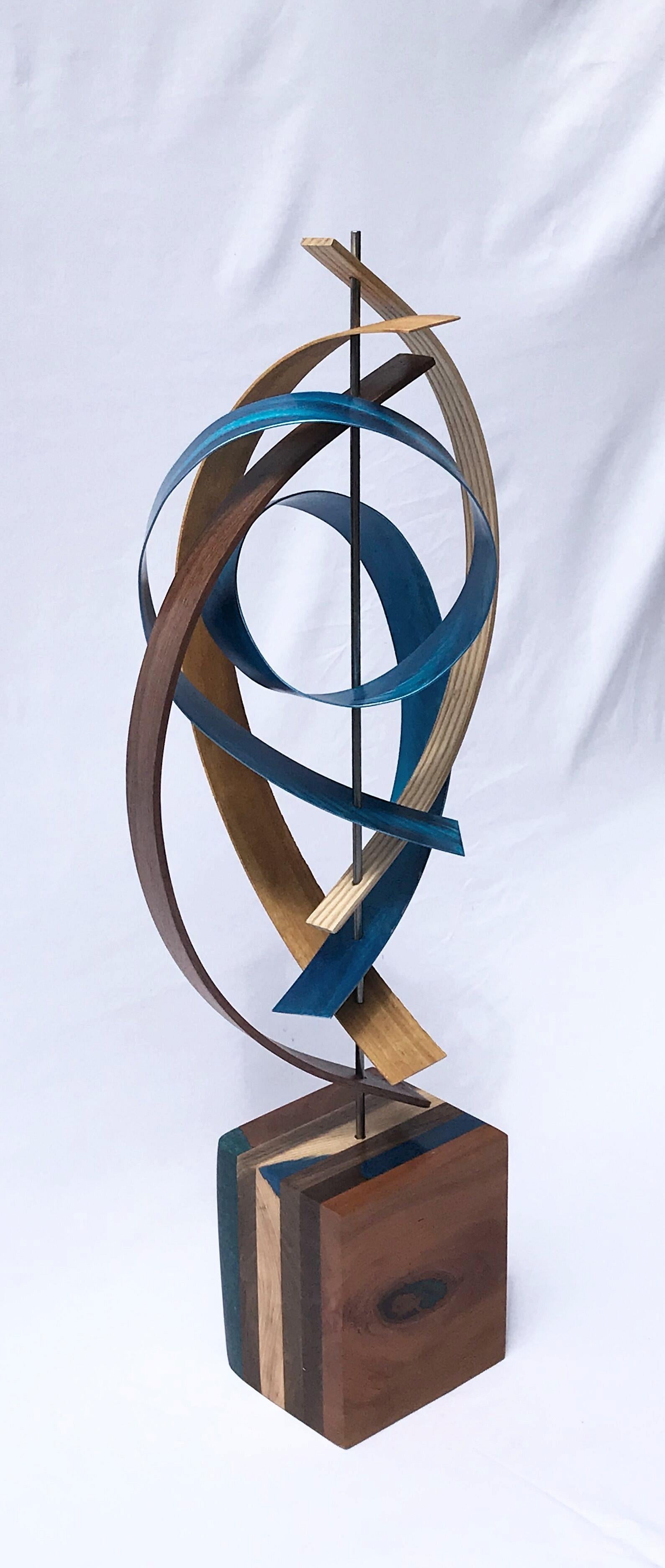 Moderne moderne freistehende Holz-Metall-Skulptur:: Original:: zeitgenössische Kunst Linenkugel 2