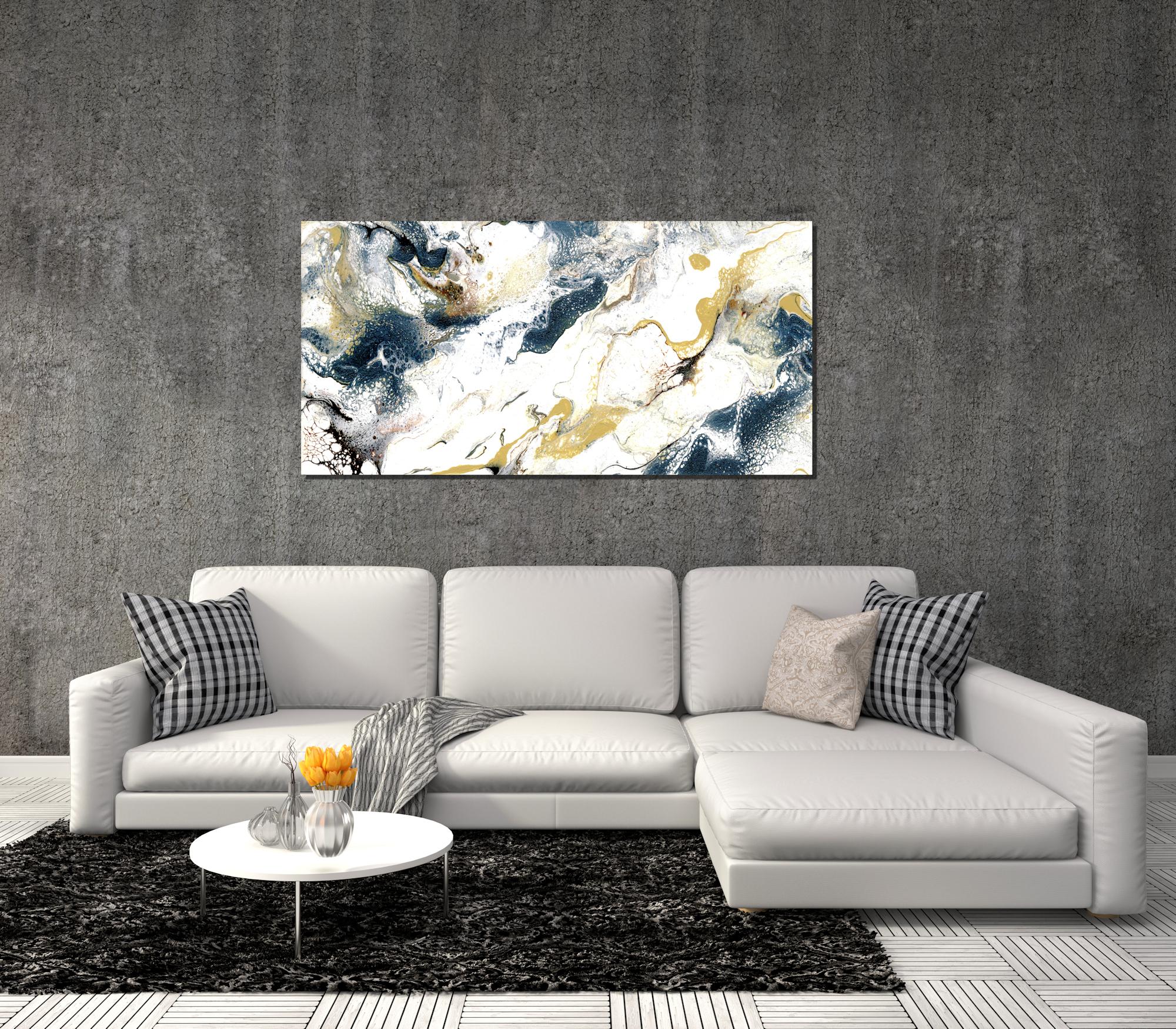 Industrial Modern Contemporary Giclee Print on Metal Abstract Painting by Cessy  For Sale 3