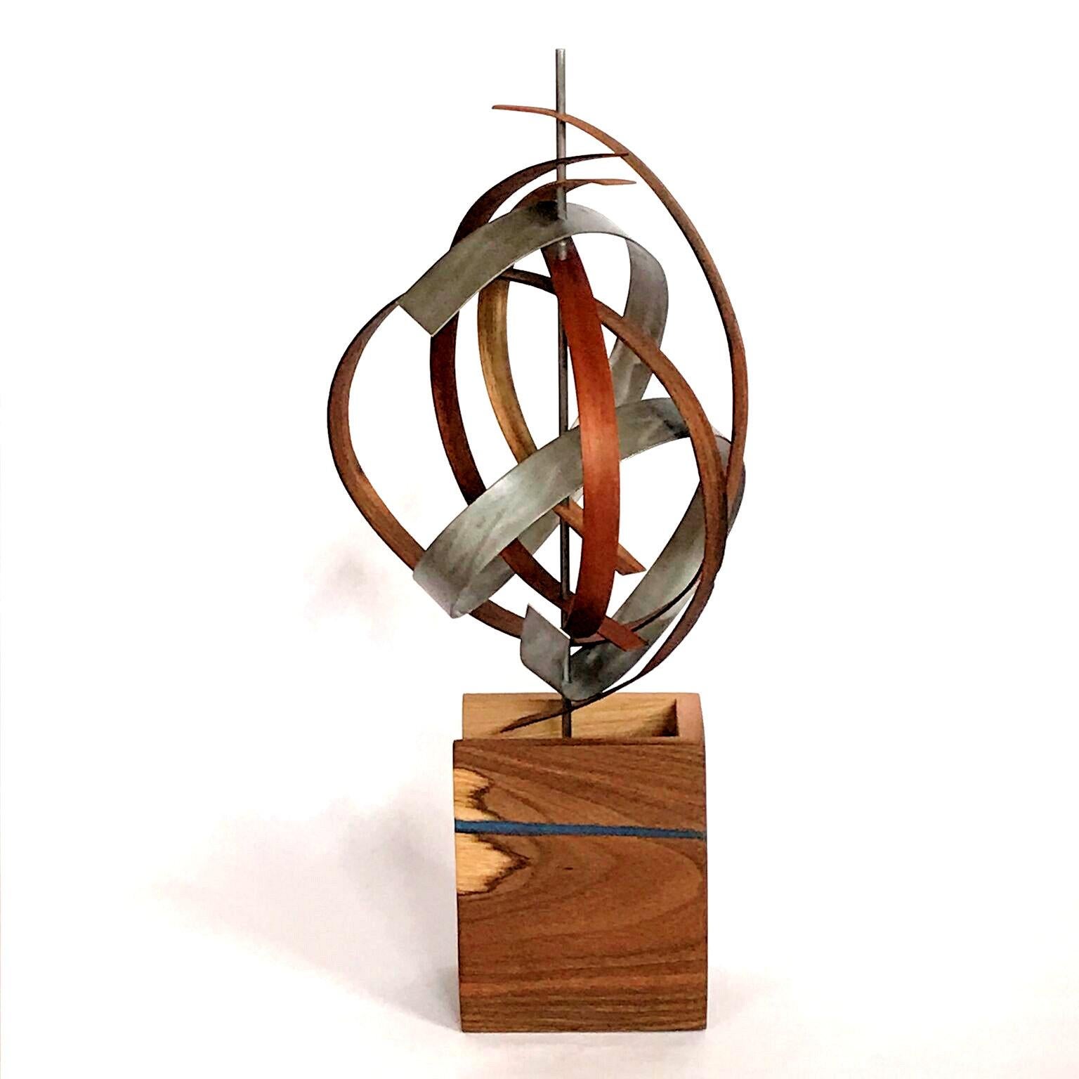 Linenkugel Modern Wood Metal Free-Standing Sculpture Original Contemporary Art - Mixed Media Art by Jeff Linenkugel