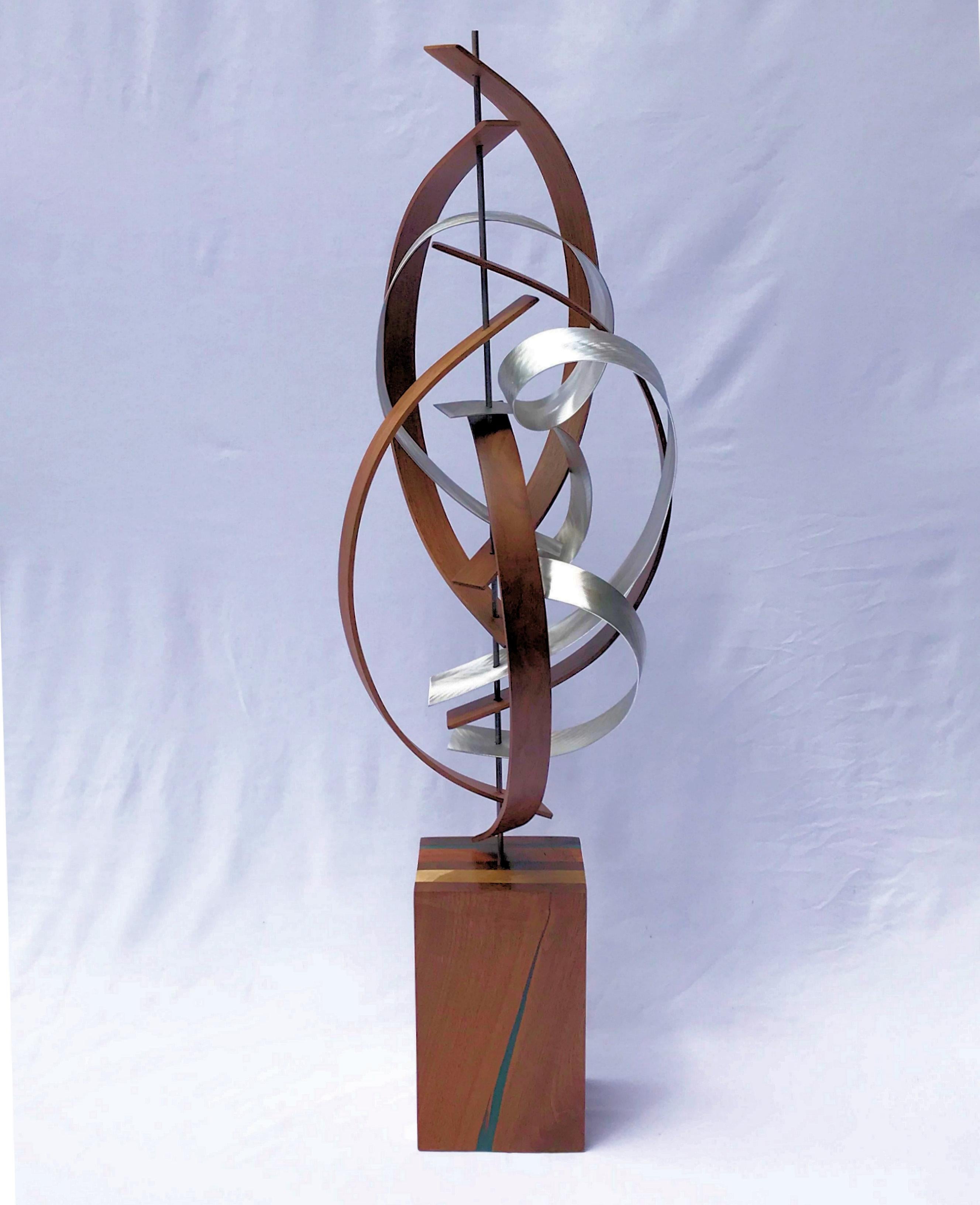 Jeff Linenkugel Abstract Sculpture - Mid Century Modern Wood Metal Free-Standing Sculpture Original Contemporary Art 