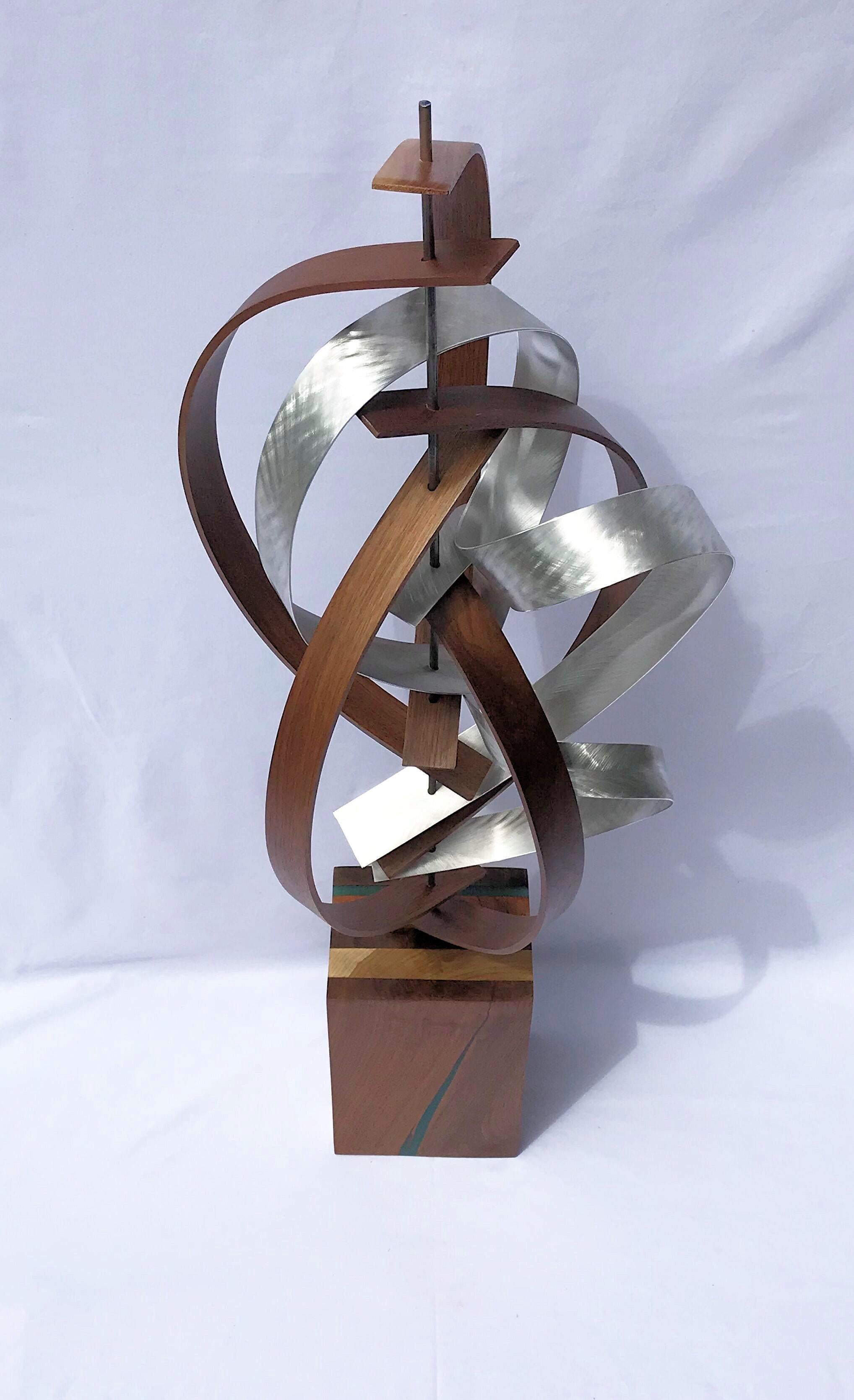 Mid Century Modern Wood Metal Free-Standing Sculpture Original Contemporary Art  - Brown Abstract Sculpture by Jeff Linenkugel