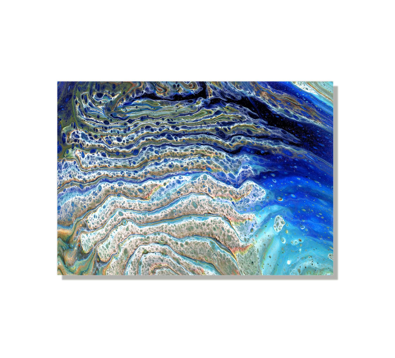 This contemporary abstract painting is printed on lightweight metal composite and will arrive ready to hang. The automotive high-gloss clear coat offers both UV protection and high-end modern finish. This vibrant composition can be hung both indoor