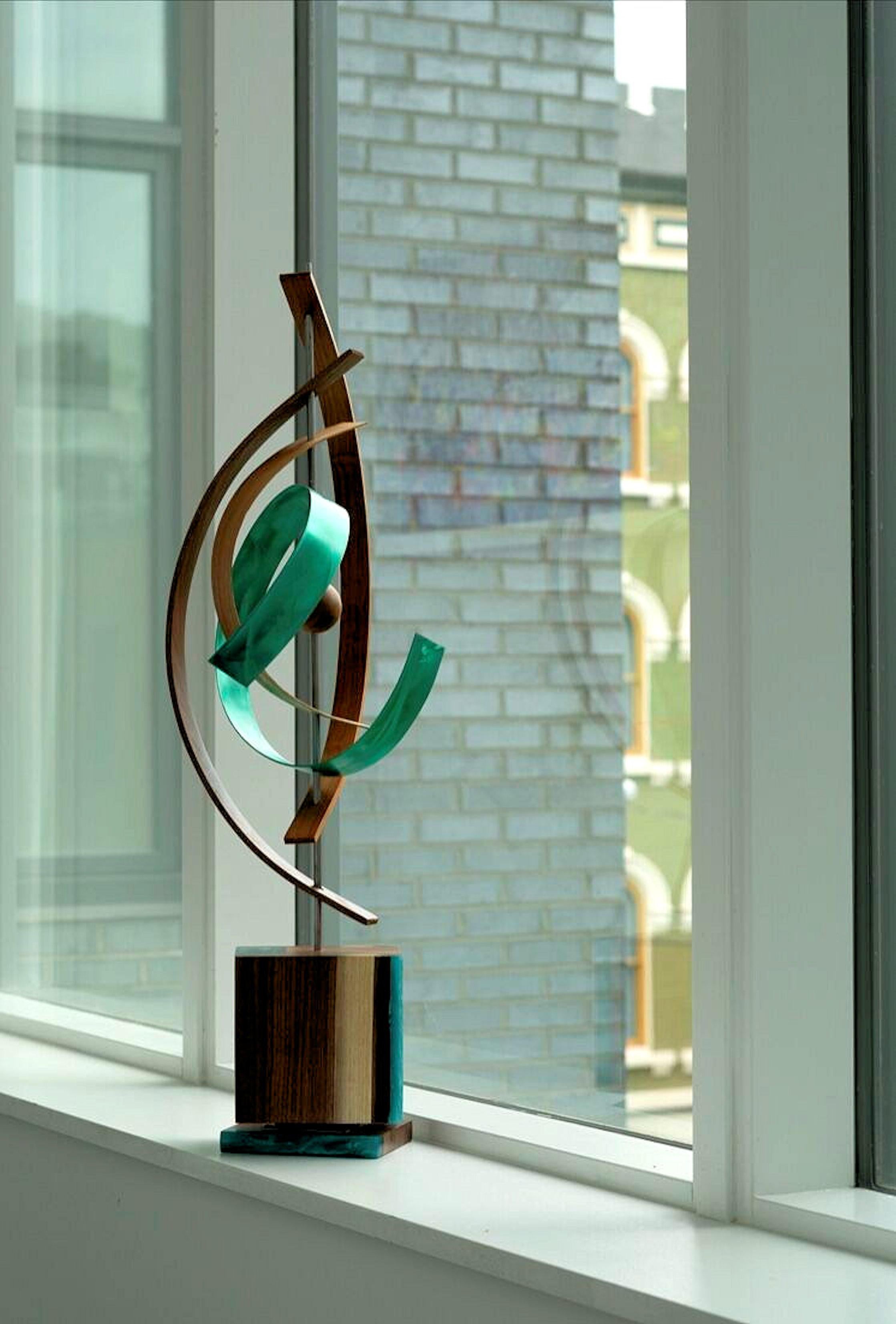 Modern Wood Metal Free-Standing Rotating Sculpture Original Contemporary Art  1