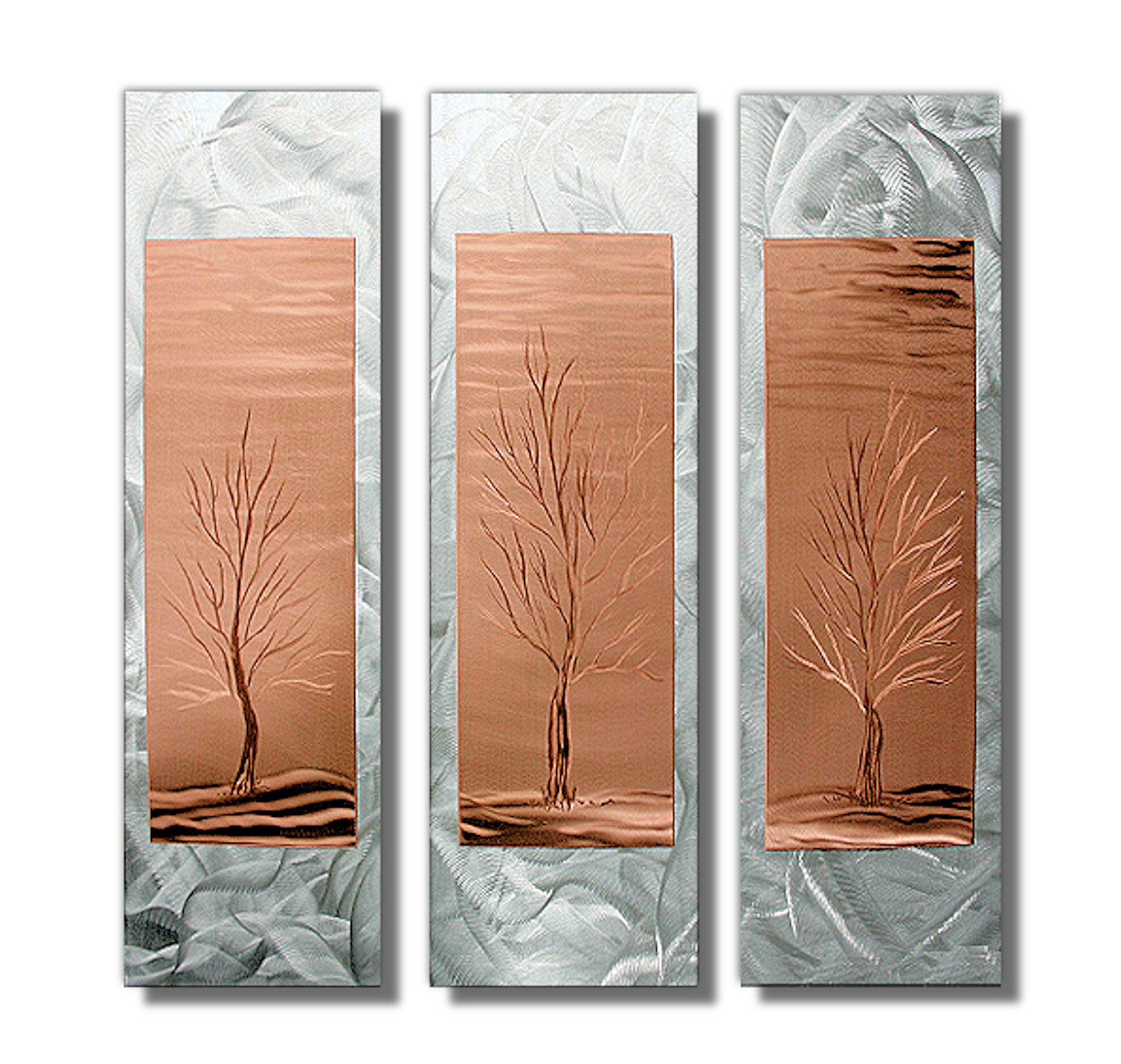 Multi-Panel Copper Metal Landscape Tree Set, Modern Contemporary, by Sebastian 
