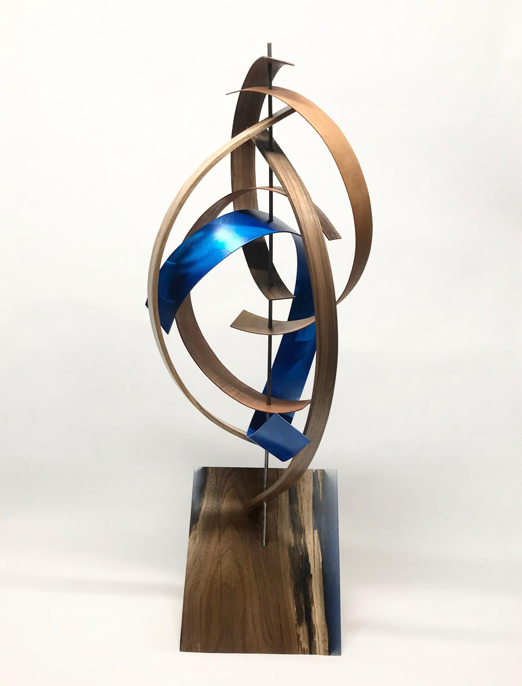 Mid-Century Modern Inspired Wood & Metal Sculpture, Jeff Linenkugel 1