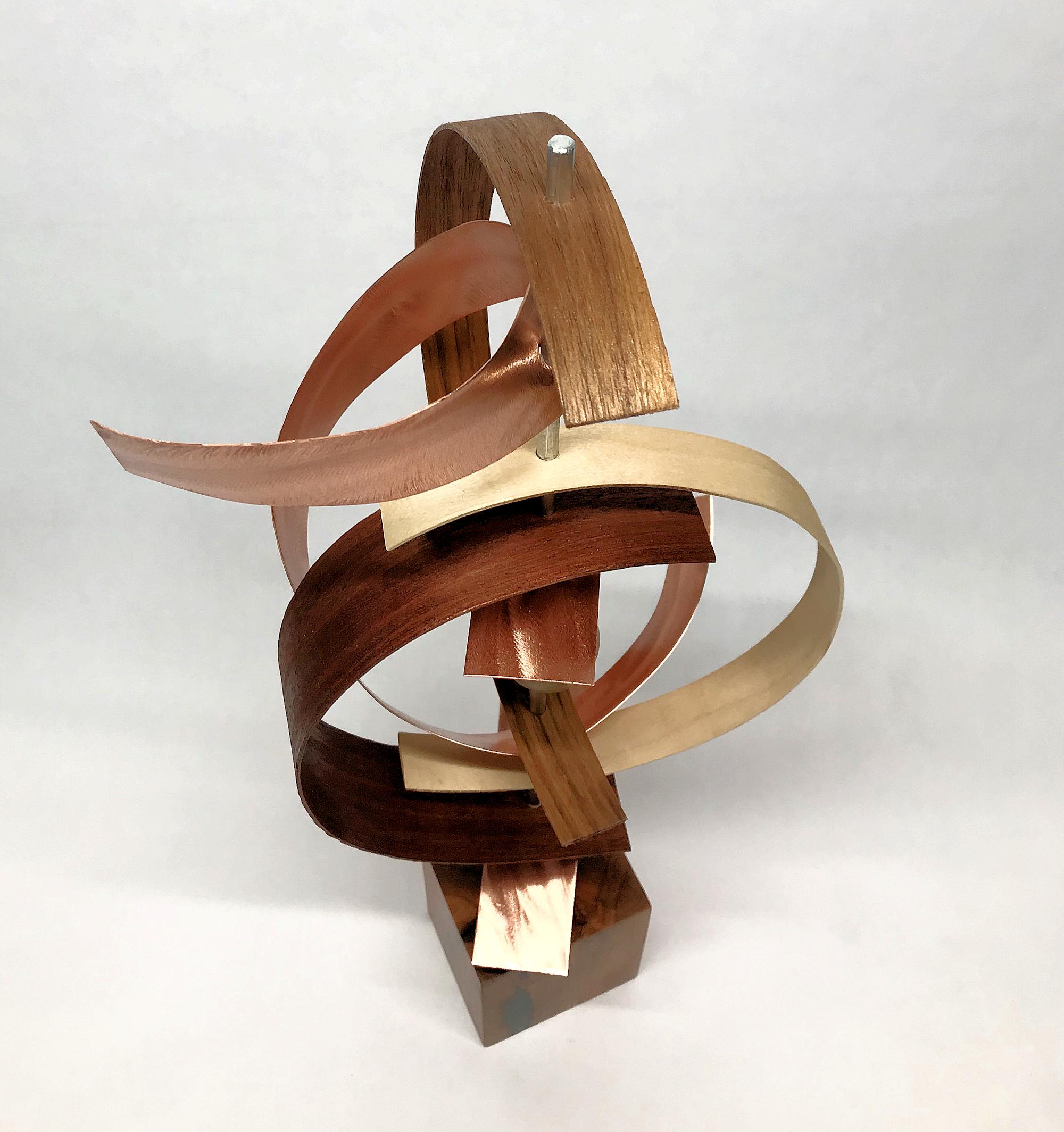 Mid-Century Modern Inspired Wood & Copper Sculpture, Jeff Linenkugel 1